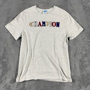 Champion T-Shirt Mens Medium Gray Graphic Logo Short Sleeve Crew Neck Summer Tee